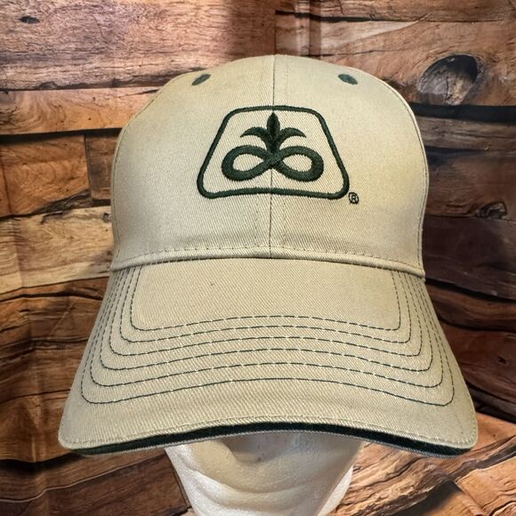 Pioneer Seed Logo Hat Cap Tan Adjustable H & L Strapback Farm Agriculture - Picture 1 of 7